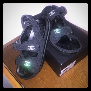 Black Nylon Velcro Chanel Sandal Size 38